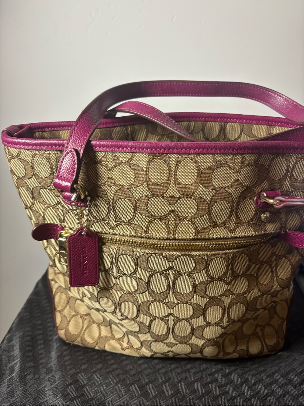 Coach Signature Canvas Tote with Pink Leather Trim - Picture 3 of 6